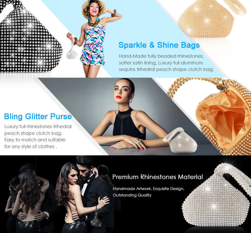 Women Alumium Sequins Evening Clutch Bag Party Wedding Fashion Purse Handbag
