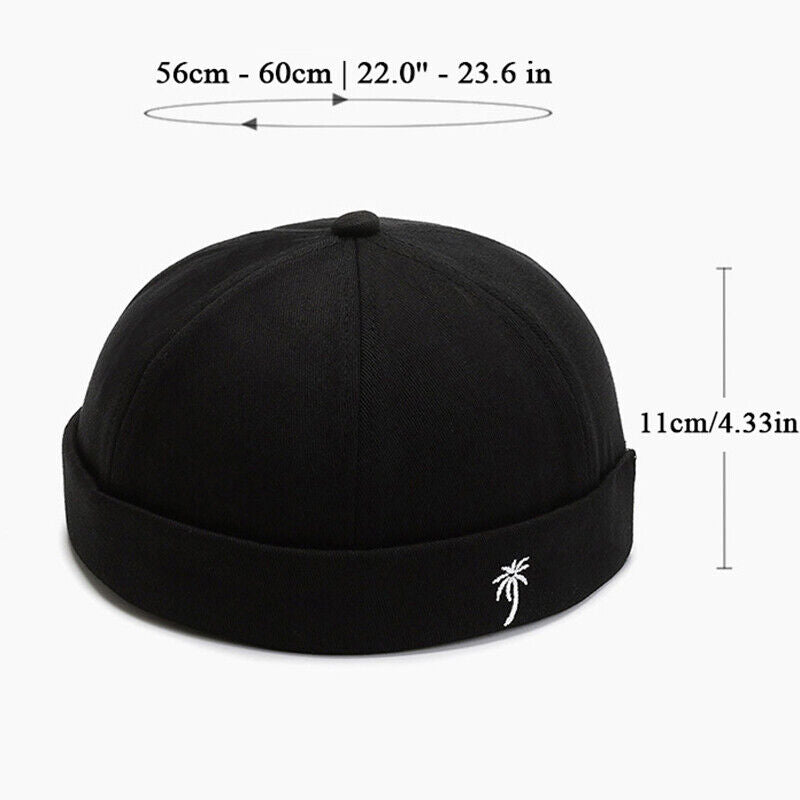 Men Retro Brimless Hat Skull cap Sailor Cap Beanie Rolled Cuff Adjustable