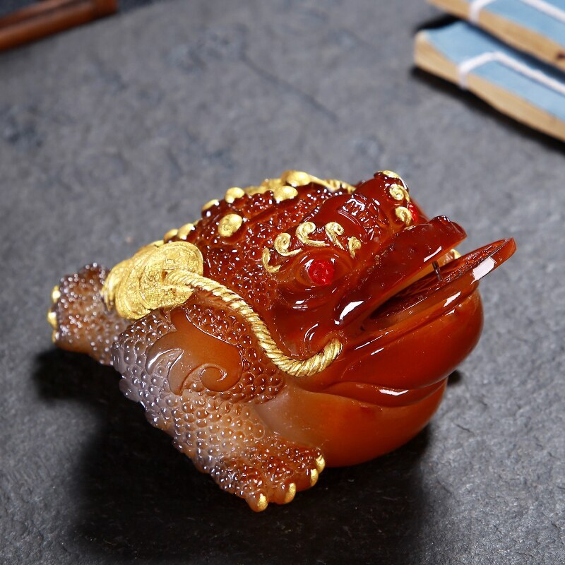 1pc Retro Golden Toad Statue Resin Color Changing Tea Pet Tea Figurine Ornament