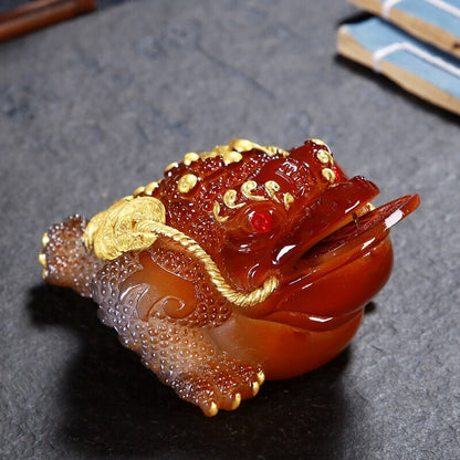 1pc Retro Golden Toad Statue Resin Color Changing Tea Pet Tea Figurine Ornament