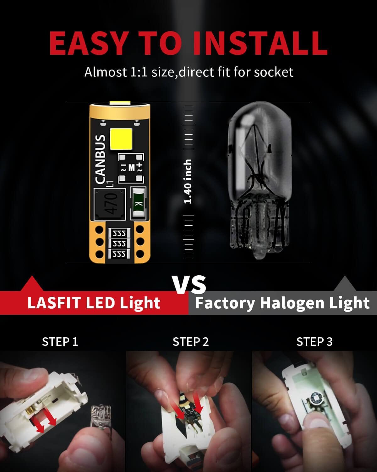 T10 LED License Plate Light Bulbs 6000K Super Bright White 168 2825 194