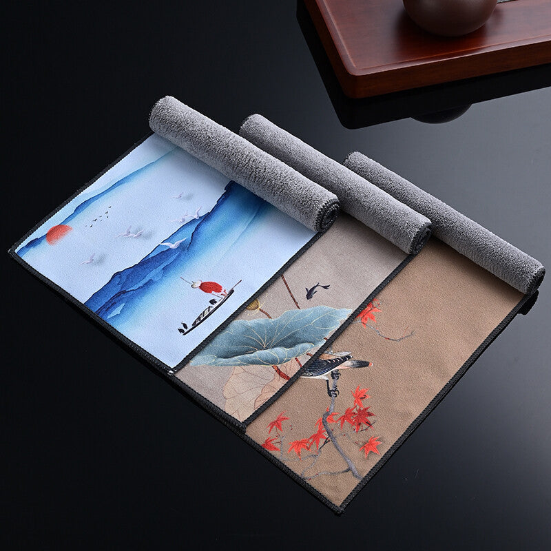 Tea Towel Water Absorbent Towel Creative Velvet Floral Bird Print Towel For Pot