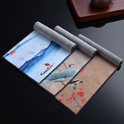 Tea Towel Water Absorbent Towel Creative Velvet Floral Bird Print Towel For Pot