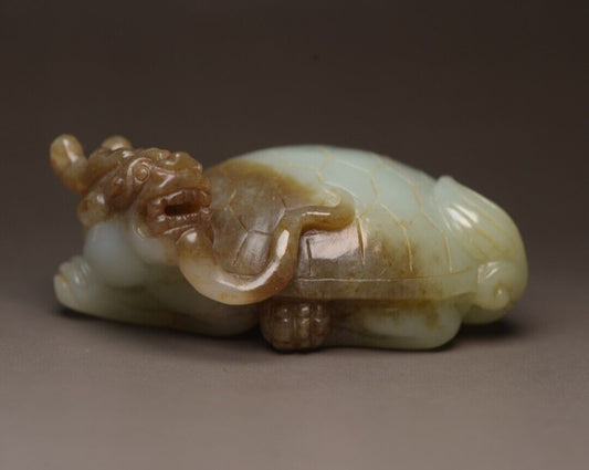 Collection China Hotan Jade Carved Dragon Turtle Statue Exquisite Figurines Art