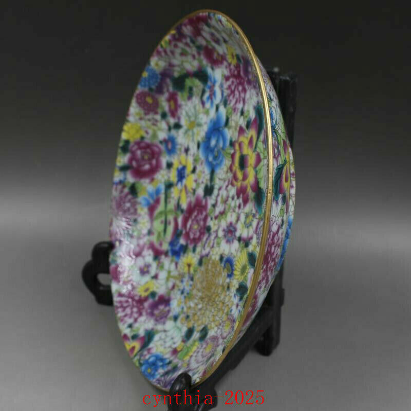 7.8"Chinese antique Porcelain yongzheng famille rose Ten thousand flowers plate