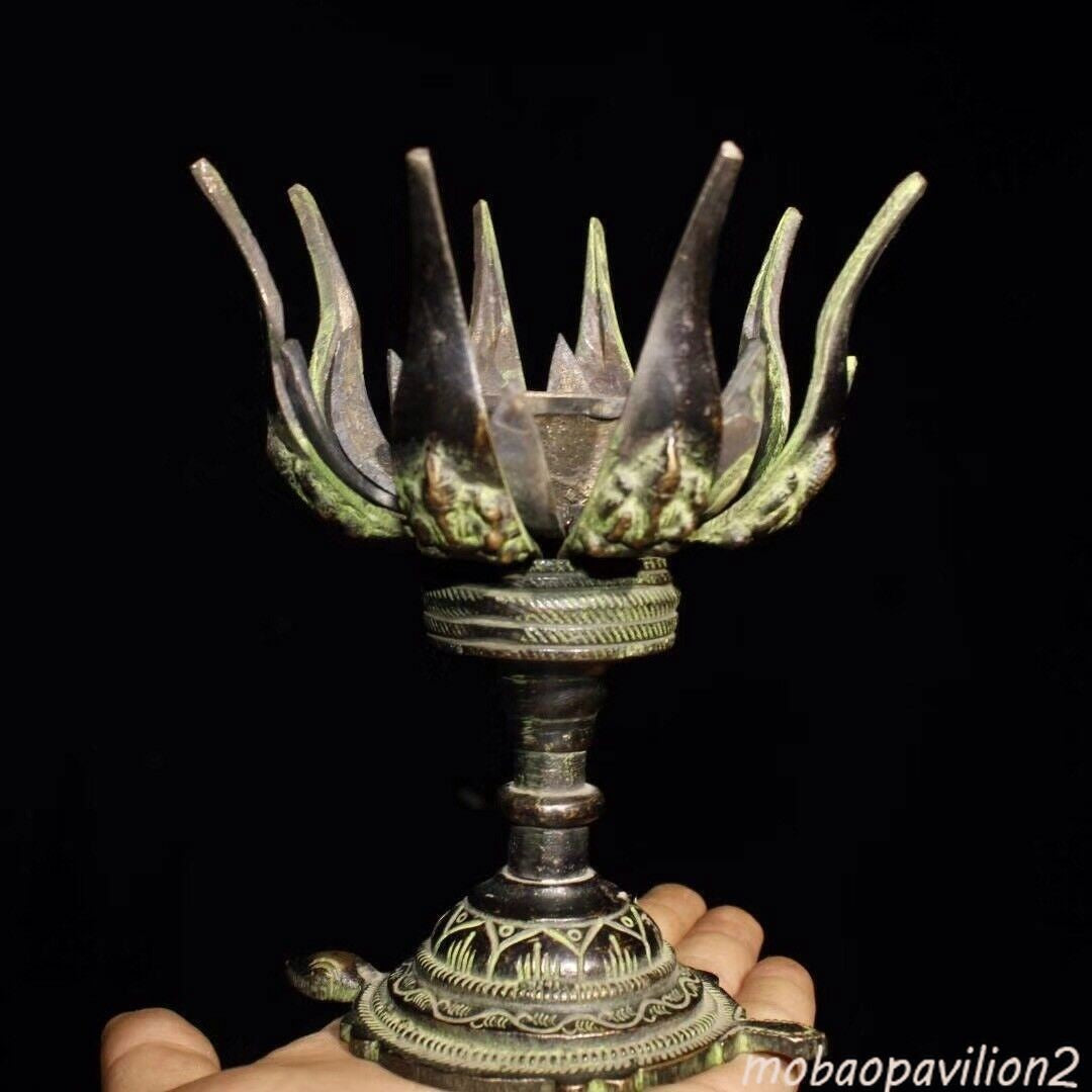 Antique Oil Lamp Buddhism Old Bronze Lotus Lamp Collection