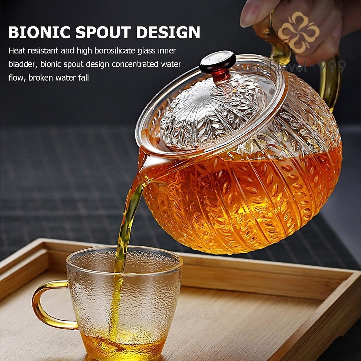 550ml White Tea Kettle Glass Teapot Handle Crystal Clear Stovetop Microwave