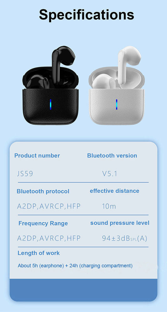 Leather Design TWS Wireless Earbuds Bluetooth 5.1 Waterproof Headset Headphones