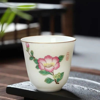 2.08" Chinese Ceramic Teacup Travel Meditation Hand Painted Lotus Leaf Tea Bowl