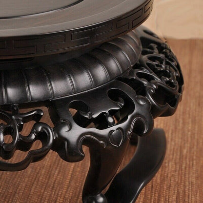 Natural Ebony Wood Carved Display Stand Rack Vase Bonsai Statue Round Base Decor