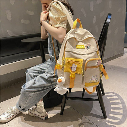 Waterproof Backpack Patchwork Style School Purse High Capacity Student Book Bags