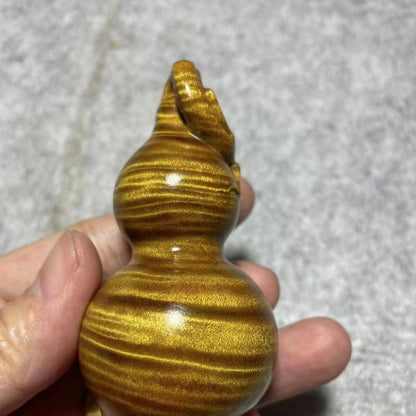 Golden Nanmu Gourd 7.8×4.1cm Hand Carved Wenwan Decor Collectible Wood Piece