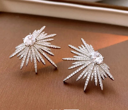 Starburst Crystal Silver Stud Earrings Spike Earrings New Luxury High Quality