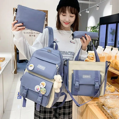 5 Piece Set School Bags Teenage Girls Women Backpack Teen Student Schoolbag