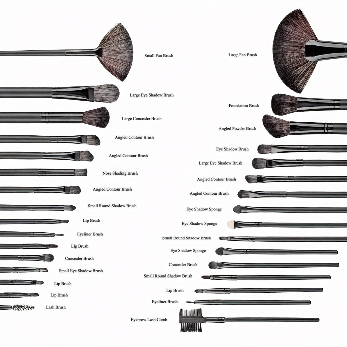 32-Piece Black Cosmetic Makeup Brush Set with Black Bag