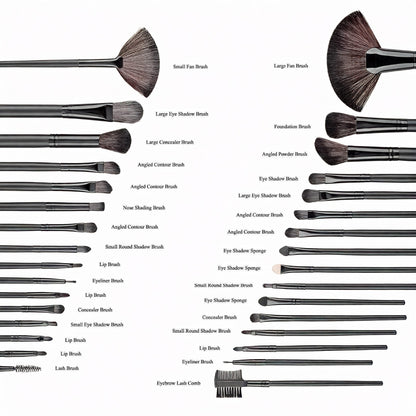 32-Piece Black Cosmetic Makeup Brush Set with Black Bag