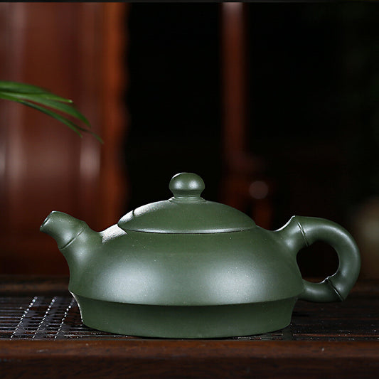 Marked Chinese Yixing Zisha Pottery Green Clay 240ML Mesh Bamboo Teapot Tea Pot