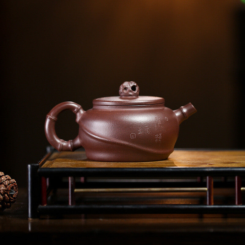 Handmade Tea Pot Marked Yixing Zisha Purple Grit Clay Pot Marked 7 Infuser Holes