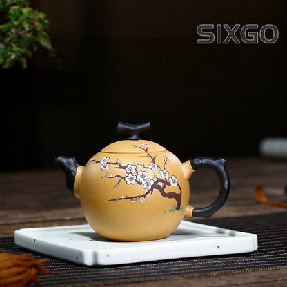 China Yixing Zisha Pottery Duan Clay Handmade 300cc Plum Blossom Teapot