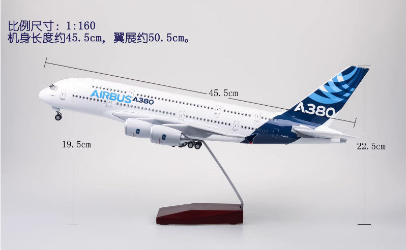 1:160 46CM AIRBUS A380 Passenger Airplane Landing Gears Resin Aircraft Model