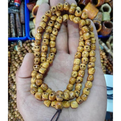 Vintage 108 Bead Buddhism Tibetan Yak Bone Skull Meditation Prayer Mala Necklace
