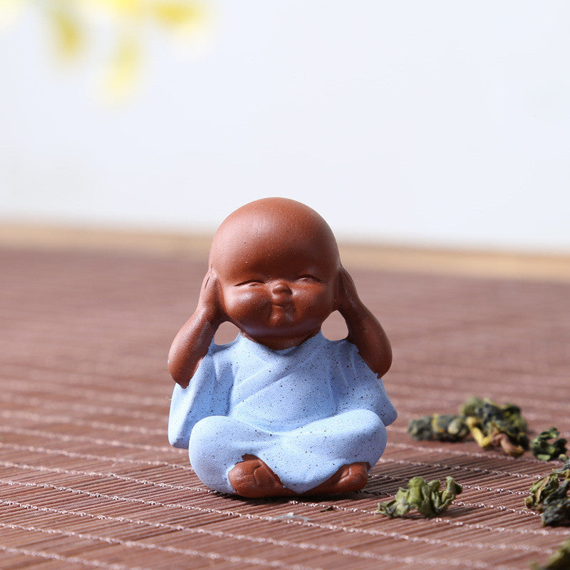 yixing zisha tea pet mini tea play handmade craft creative monk blue one piece