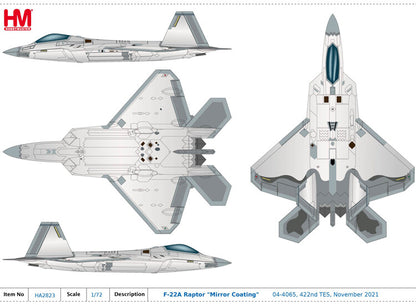 HM 1/72 US F22 fighter model F-22A "Mirror Coating" 422nd 2021