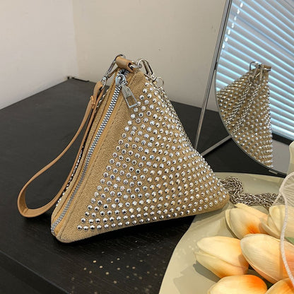 Shoulder Bag Pillow Crossbody Bags Shiny Triangular Big Zipper 19*17*16cm White