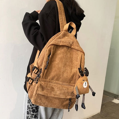 Corduroy Backpack Stripe School Bag Teenage Backpack 30*42*13CM Black/Blue/Khaki