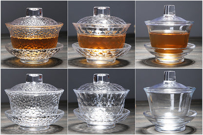 Japanese Style Glass Teaware Gaiwan Tureen Cup Bowl Kungfu Tea Set with Saucer
