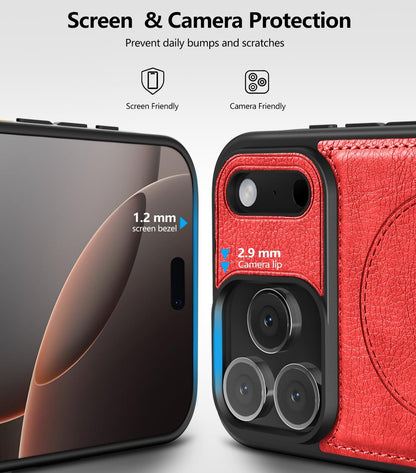 Magnetic for Iphone 17 Pro Leather Case,Built-In Invisible Stand [Compatible wit