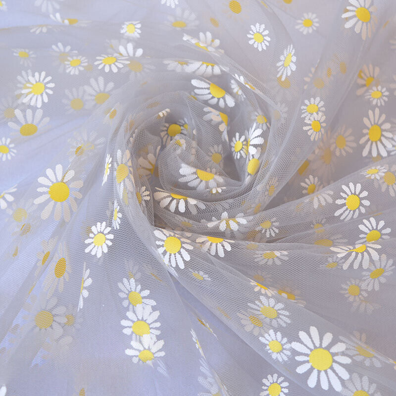 Floral Daisy Gauze Mesh Fabric Transparent Chiffon DIY Sweet Dress Blouse Bags