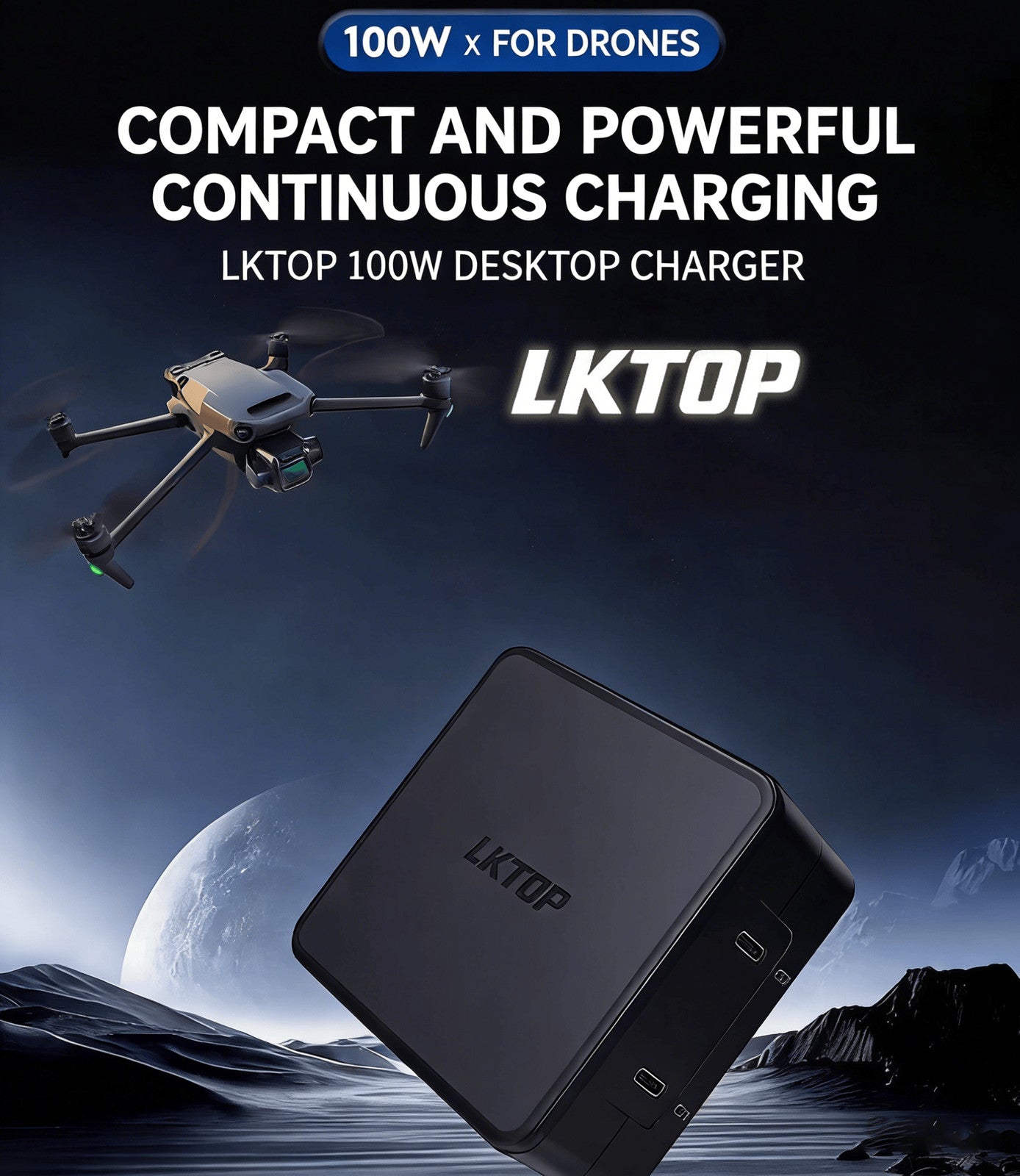 LKTOP 100W Desktop Charger – Fast Charge DJI Mavic 3/Air 3/RC & More
