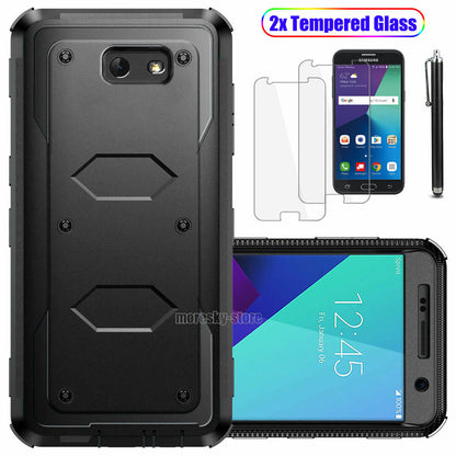 Samsung Galaxy J7 (2017) Dual Layer Rubber Case Cover / Tempered Glass Protector