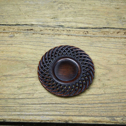 Antique Style Sandalwood Carved Hollow Design Tea Coaster Cup Pad Decor 8cm