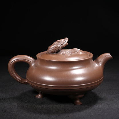 Chinese Yixing Zisha Clay Handmade Exquisite Teapot （螭龙三足 底款：金鼎商标）