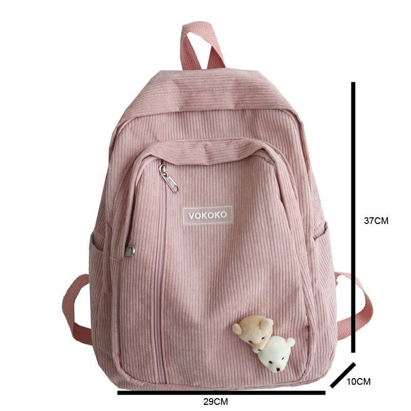 Stripe Corduroy Woman Backpack Schoolbag Fashion Bag Student Book Pack Polyester