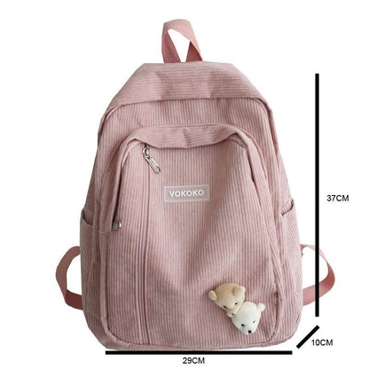 Stripe Corduroy Woman Backpack Schoolbag Fashion Bag Student Book Pack Polyester