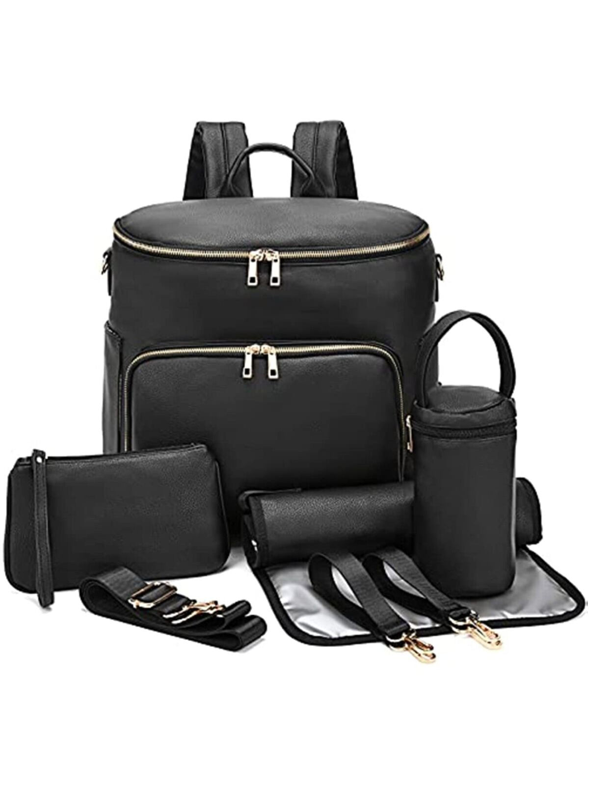 7-in-1 Baby Diaper Bag Solid PU Leather Mummy Maternity Bag Bags Changing Pad