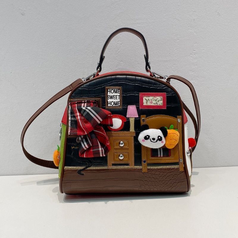 Synthetic Leather Patchwork Embroidery Shoulder Bag Messenger Handbag 23*24*15CM