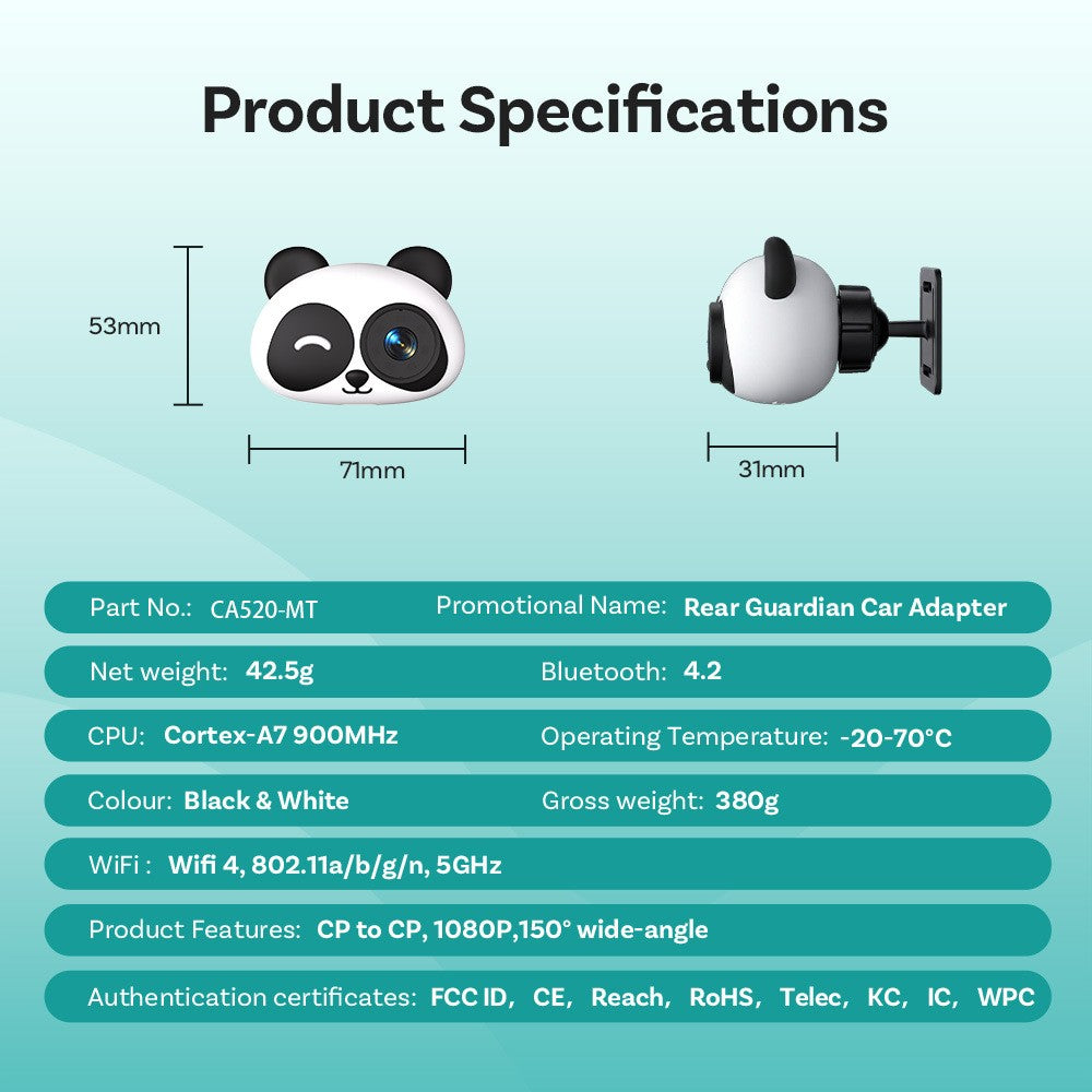 Portable Wireless Cabin Care Carplay Adapter Car Camera Back Seat Baby Monitor