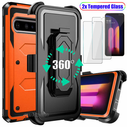 Case For LG V60 ThinQ 5G Clip Belt Stand Rubber Cover / Tempered Glass Protector