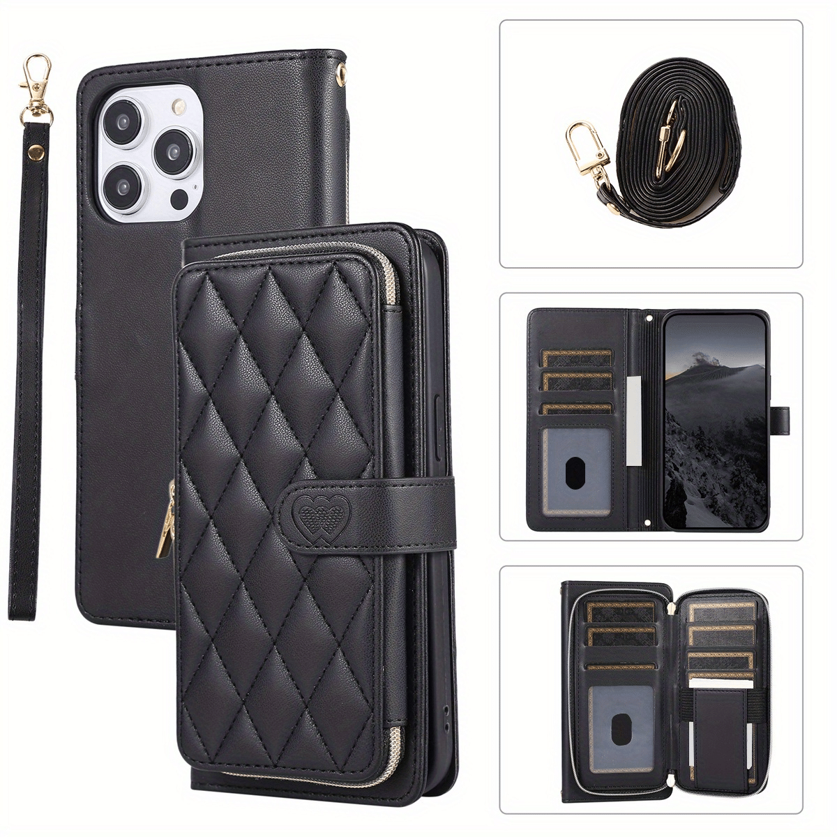 Crossbody Wallet Case for iPhone 16 15 14 13 12 11 Pro Max XR XS 7 8 Plus SE