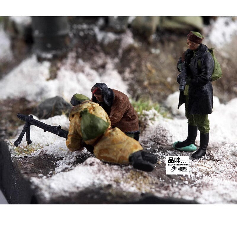 Homemade 1/72 Winter Soviet Machine Gun Team 3-Persons Finished Model Ornament