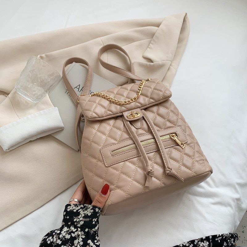 Small Backpack Leather Purses School Shoulder Bag 22*23*11 CM Pink Black Khaki