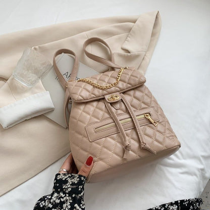 Small Backpack Leather Purses School Shoulder Bag 22*23*11 CM Pink Black Khaki