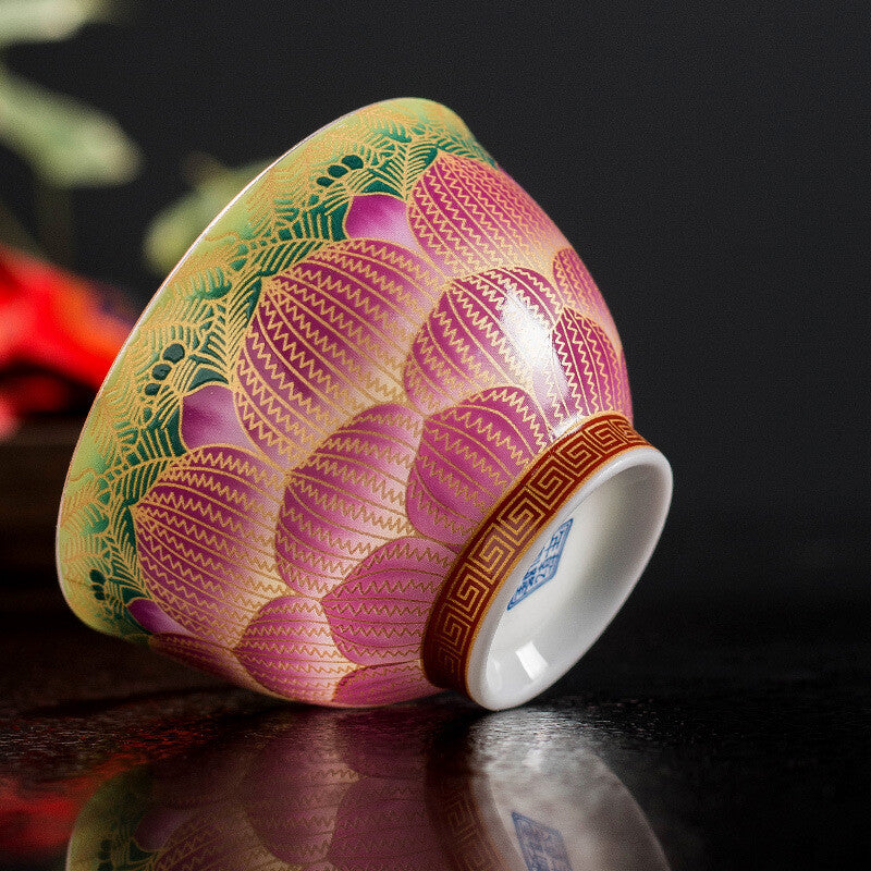 master cup porcelain lotus flower print Chinese kungfu tea cup ceramic cup 85ml