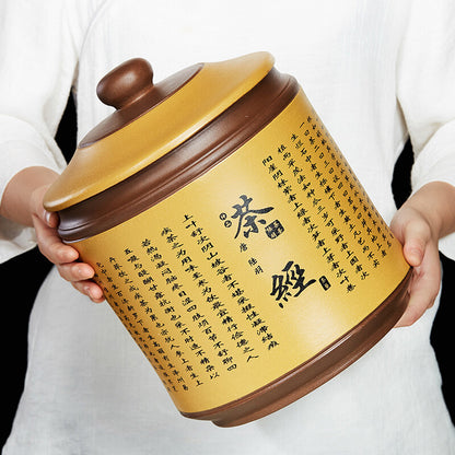 True Yixing Zisha Tea Canister For Pu'er Tea Cake Sealed Storage With Lid Carved