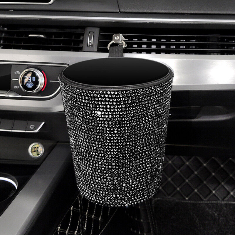 Bling Rhinestones Car Auto Trash Can Garbage Rubbish Bin Dust Case Holder Box