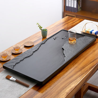 China black stone tea tray fish carved serving tray water draining tea table new